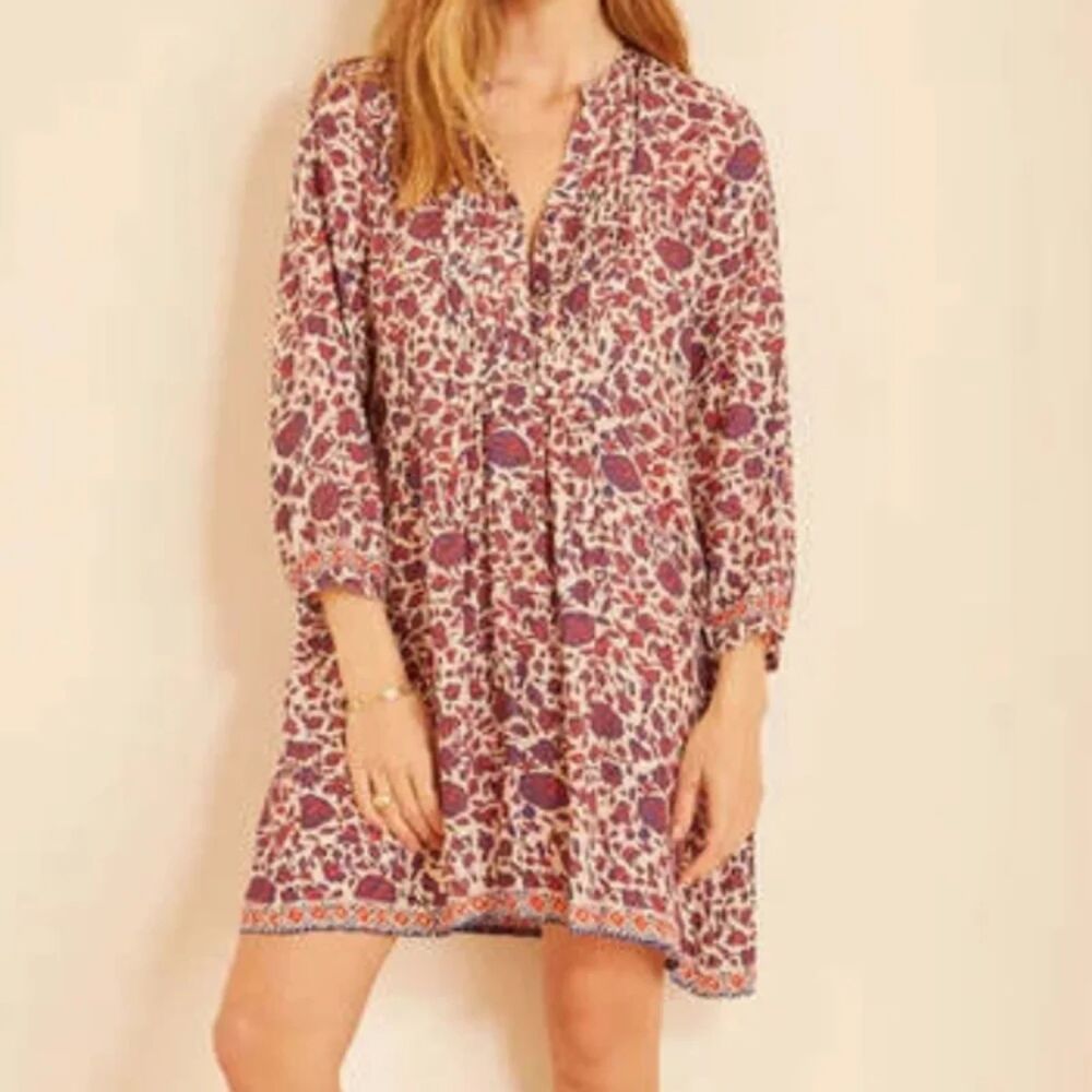 NEW Natalie Martin Sammie Short‎ Mini Dress Bloom Lapis Coral Boho Blue Red XS